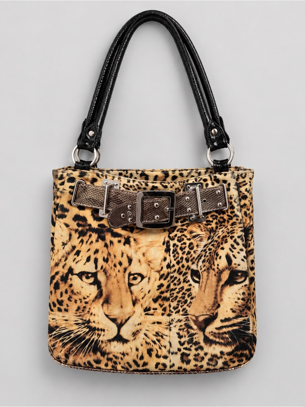 Bold Y2K Leopard Face & Spot Velvet Shoulder Tote
